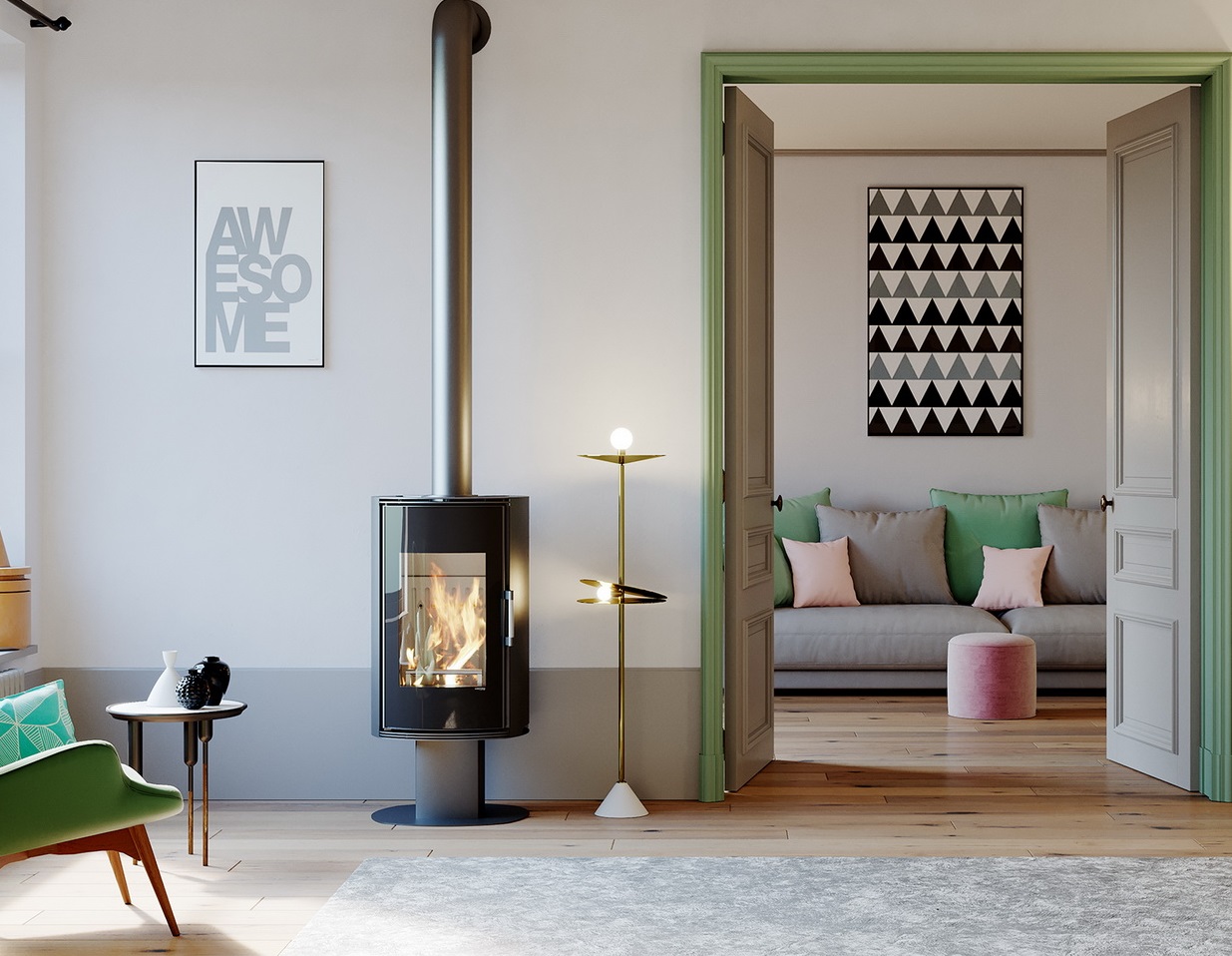 Zestaw kominek powietrzny stalowy KRATKI LUCY Prawy BLACK 14 kW Ø 200 z akcesoriami orbis top - Zestaw kominek powietrzny stalowy KRATKI LUCY Prawy BLACK 14 kW Ø 200 z akcesoriami